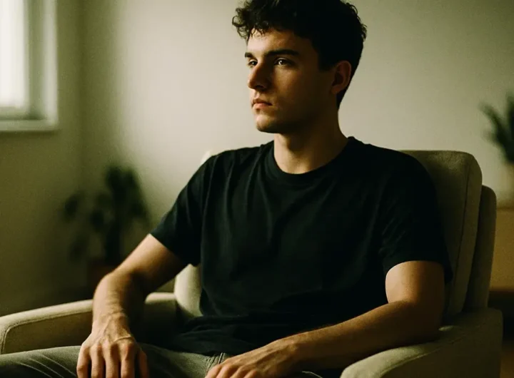 Giovane adulto seduto in una stanza luminosa