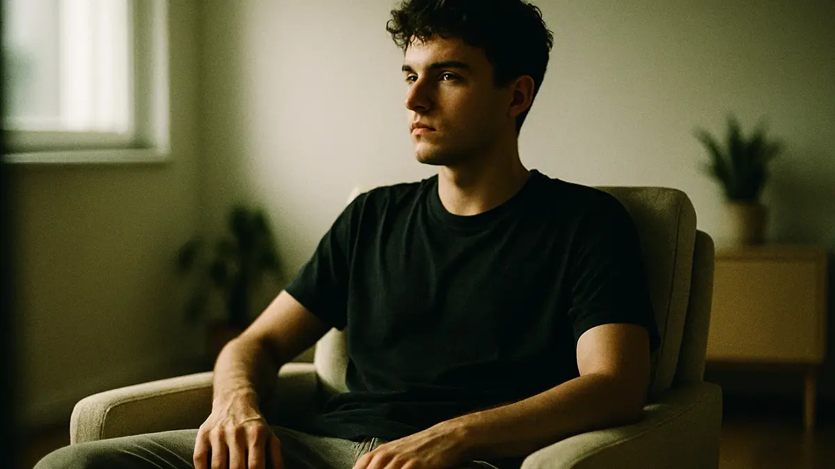 Giovane adulto seduto in una stanza luminosa