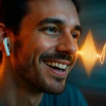 Giovane che usa la tecnica shadowing ascoltando audio in cuffie