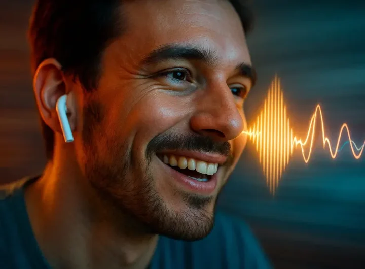 Giovane che usa la tecnica shadowing ascoltando audio in cuffie