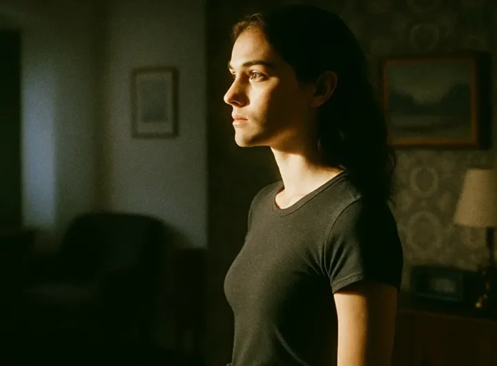 Giovane donna che guarda fuori da una finestra