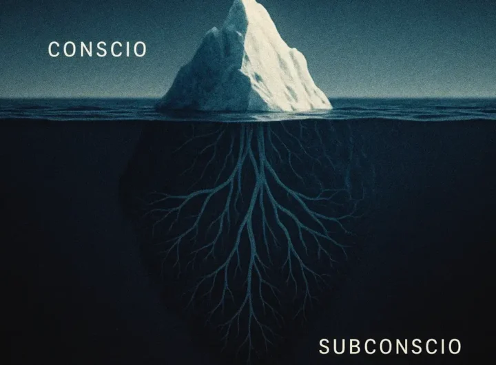 Iceberg psicologico che mostra la mente conscia e subconscia