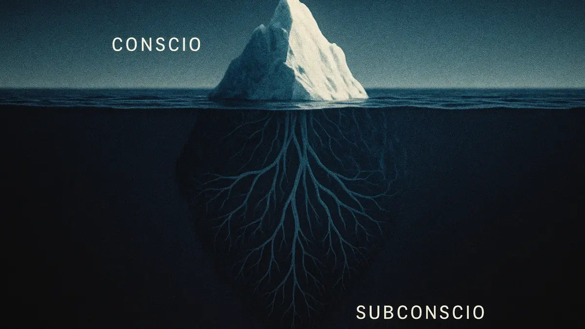 Iceberg psicologico che mostra la mente conscia e subconscia