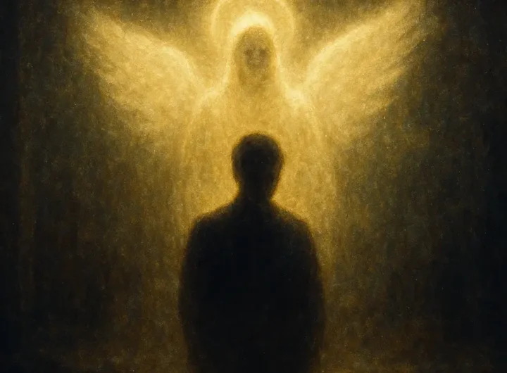 Icona astratta di un angelo in luce bianca