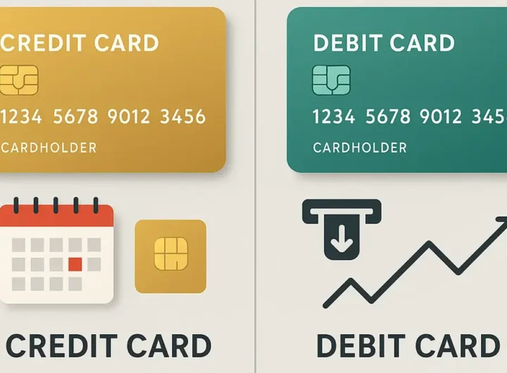 Illustrazione comparativa tra una carta di credito e una carta di debito