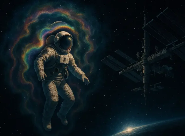 Illustrazione di particelle chimiche presenti nello spazio vicino a una navetta