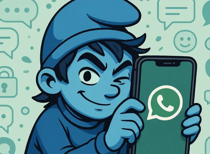 Illustrazione umoristica che rappresenta un utente che usa WhatsApp