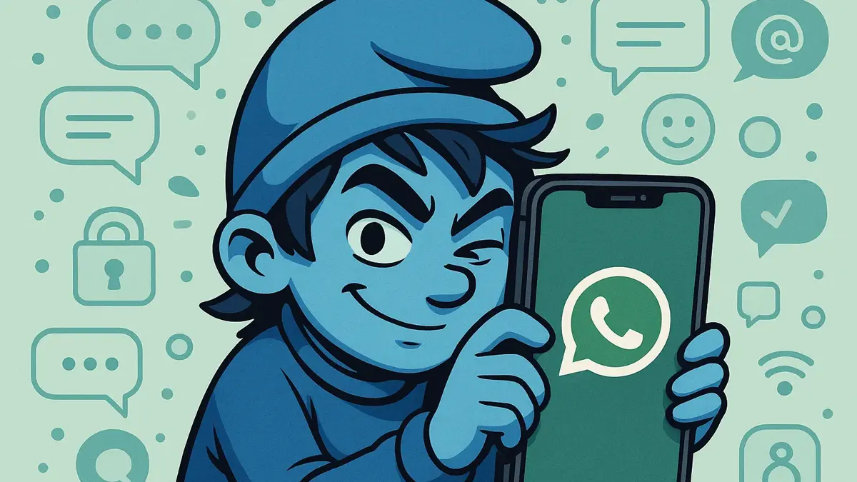 Illustrazione umoristica che rappresenta un utente che usa WhatsApp