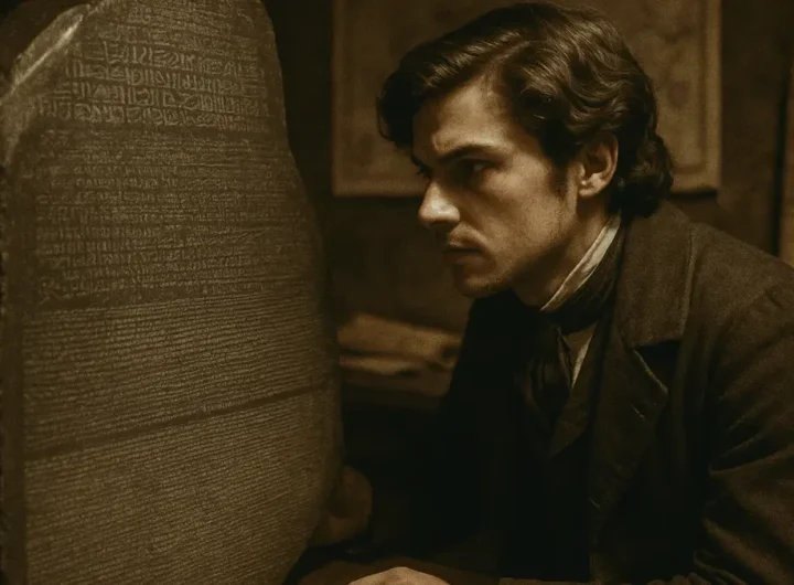 Jean-François Champollion esamina la Stele di Rosetta