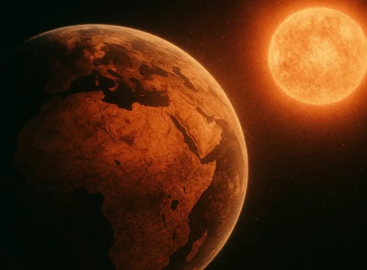 La Terra che si trasforma in un deserto arido sotto un Sole più grande e luminoso