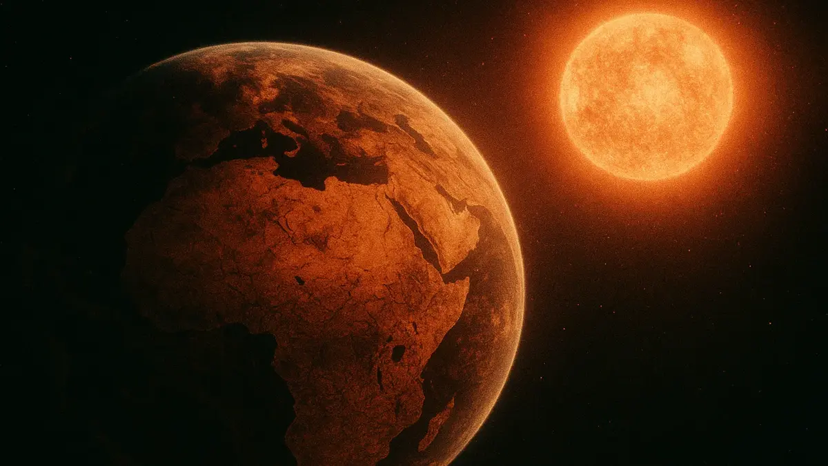 La Terra che si trasforma in un deserto arido sotto un Sole più grande e luminoso
