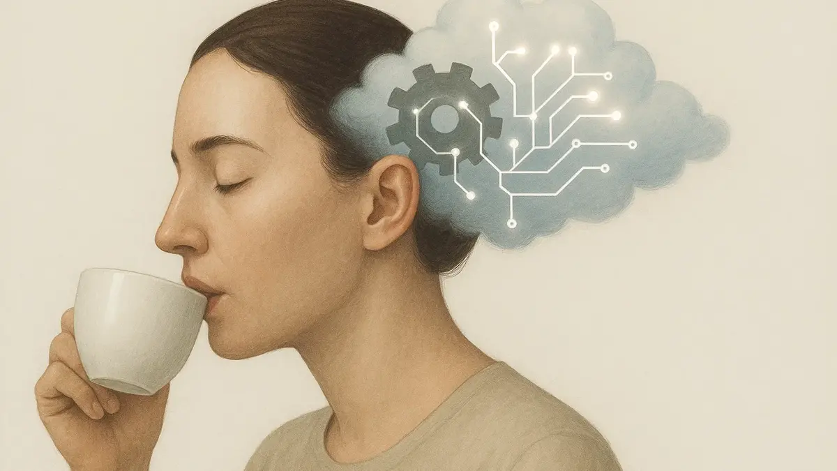 Mano che tocca il mento con espressione pensierosa