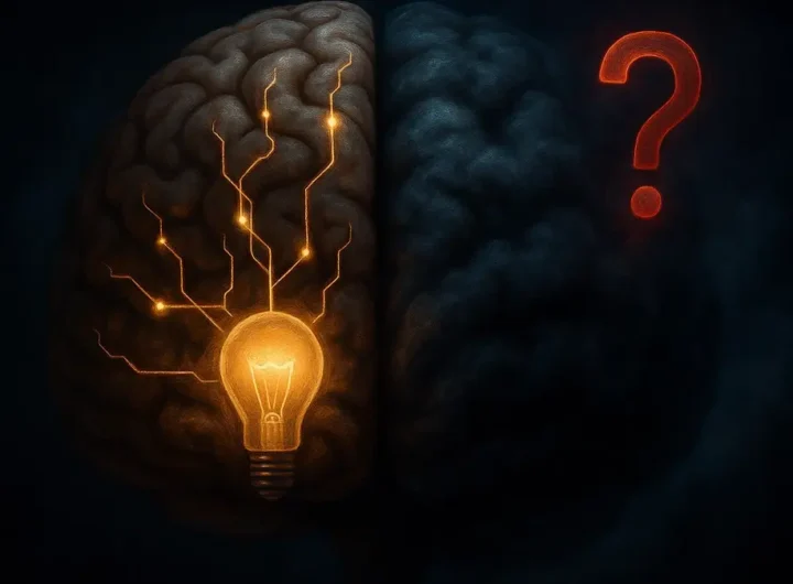 Primo piano del cervello umano illuminato da percorsi di sinapsi