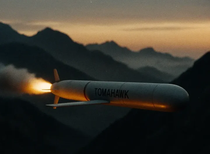 Primo piano del muso affusolato di un missile da crociera Tomahawk