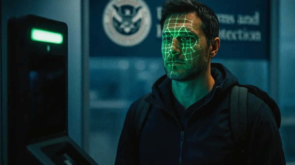 Primo piano del volto di un viaggiatore scansionato