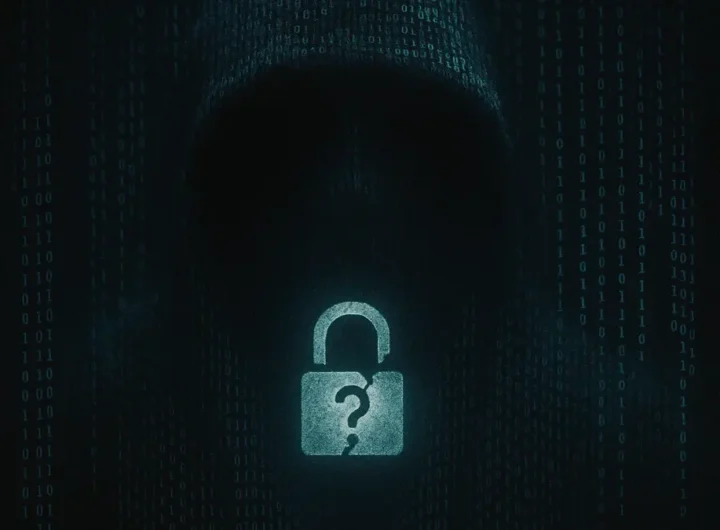 Primo piano di un codice binario verde su sfondo scuro