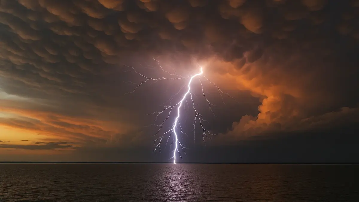 Primo piano di un fulmine del Catatumbo sul Lago di Maracaibo