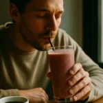 Primo piano di una persona che beve un frullato
