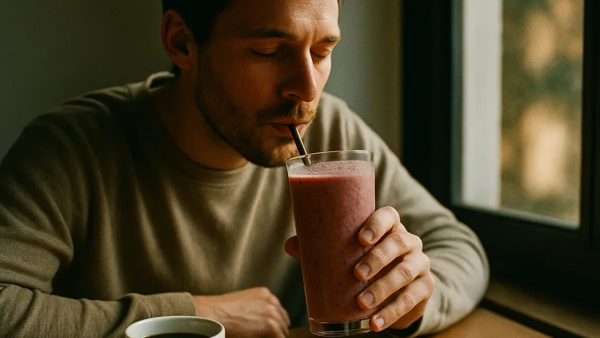 Primo piano di una persona che beve un frullato