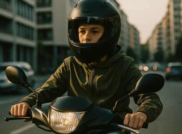 Ragazzo che guida uno scooter 50cc con patente AM