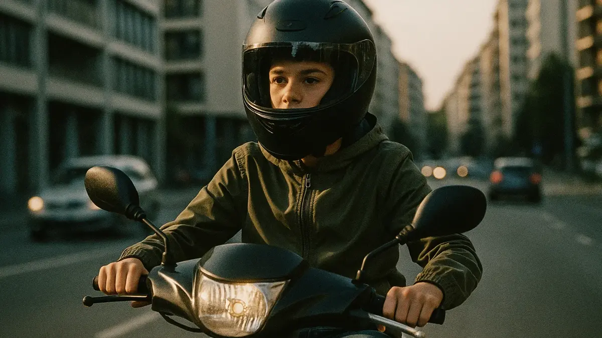 Ragazzo che guida uno scooter 50cc con patente AM