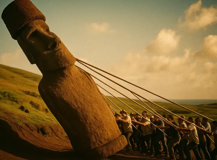 Replica di un Moai in movimento