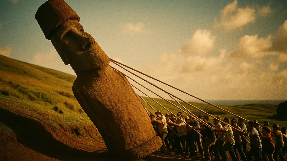 Replica di un Moai in movimento