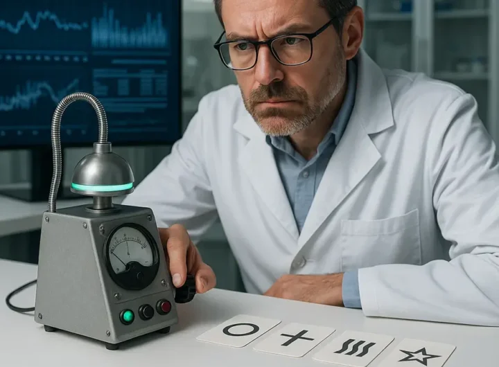 Ricercatore in laboratorio esamina carte Zener sotto luce controllata