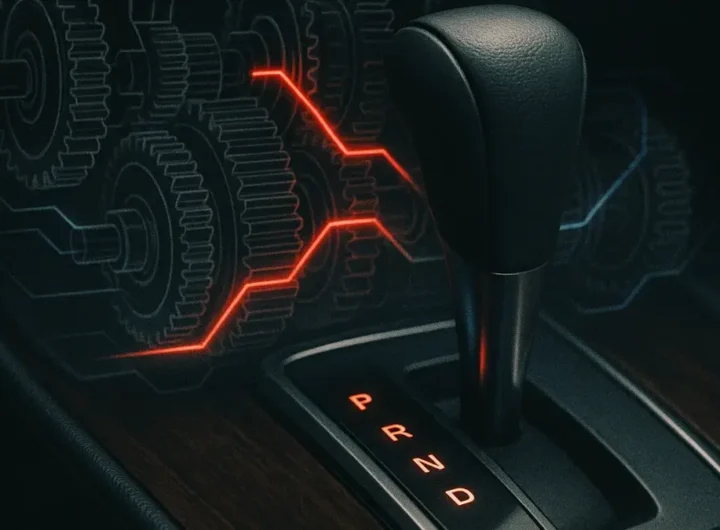 Schema meccanico di un cambio automatico a convertitore di coppia con evidenziate le valvole e gli ingranaggi planetari