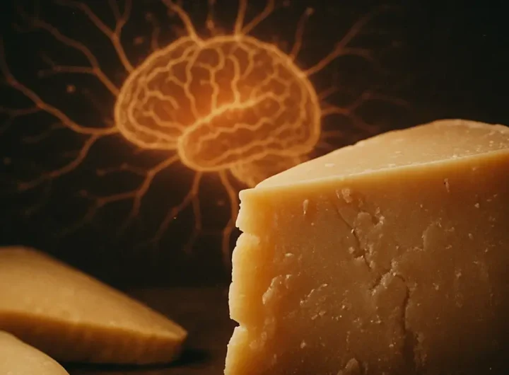 Sezione di formaggio stagionato con sfondo sfocato