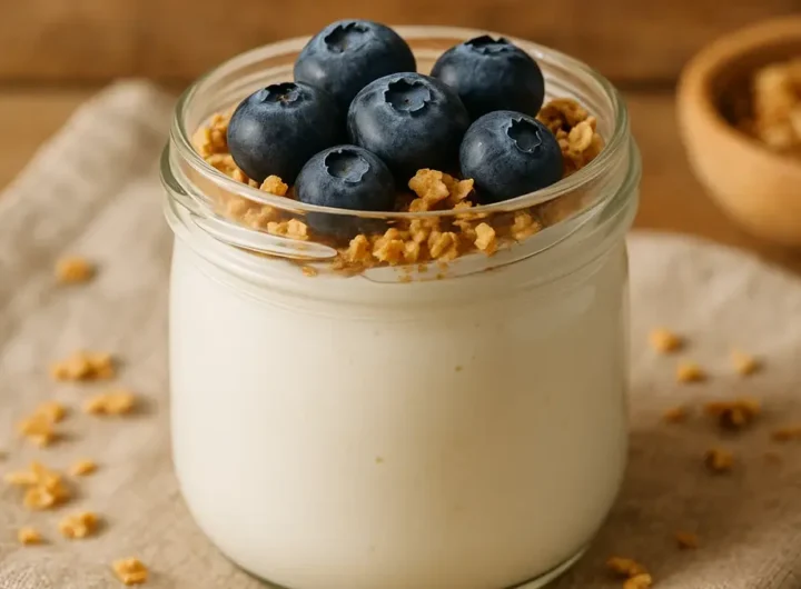 Vasetto di yogurt fatto in casa cremoso con frutta fresca e cucchiaio