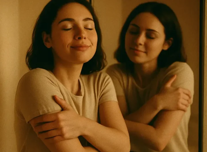 donna-che-abbraccia-se-stessa-riflesso-in-uno-specchio