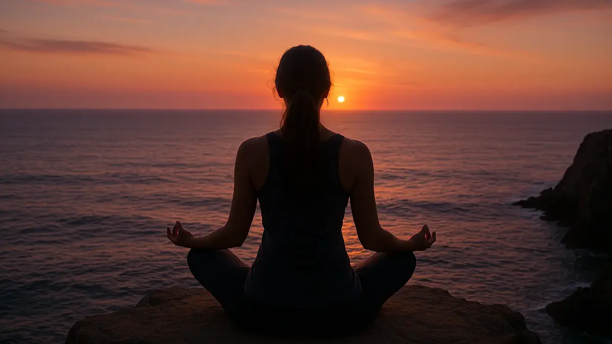 donna seduta in posizione meditativa sul bordo di una scogliera