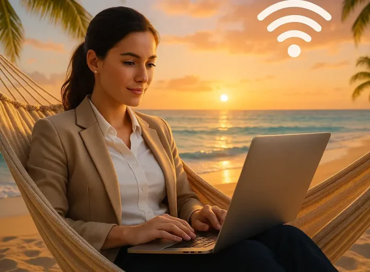 nomade-digitale-lavora-laptop-sulla-spiaggia