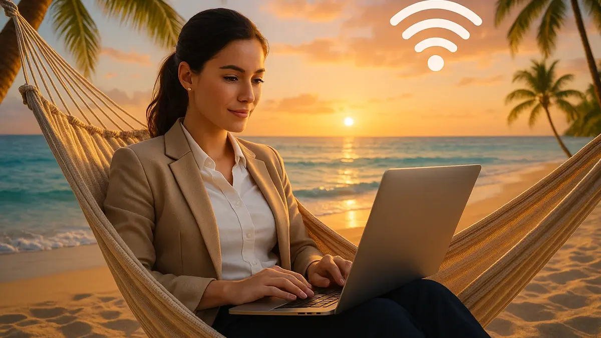 nomade-digitale-lavora-laptop-sulla-spiaggia