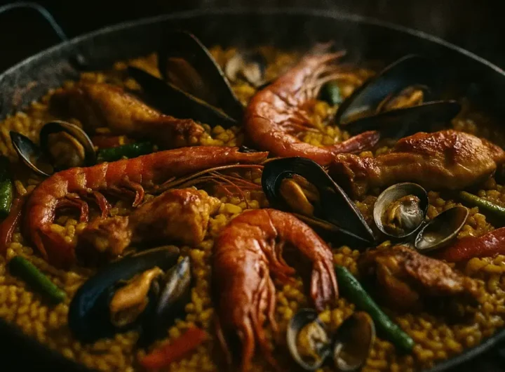 paella mista valenciana riso bomba carne pollo coniglio pesce frutti di mare
