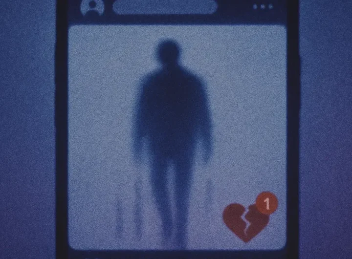 simbolo ambiguita relazionale ghosting orbiting breadcrumbing persone che si allontanano da smartphone