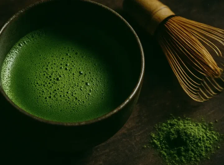tazza di tè matcha verde brillante