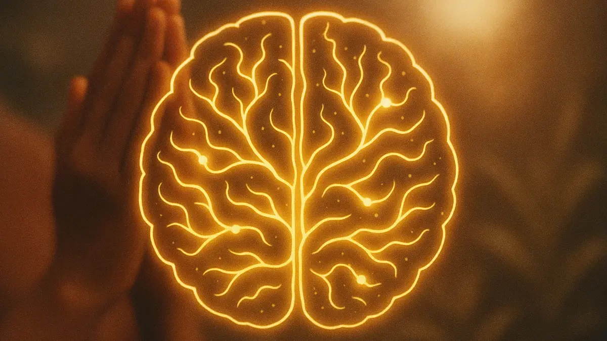 Cervello umano stilizzato con percorsi neurali luminosi