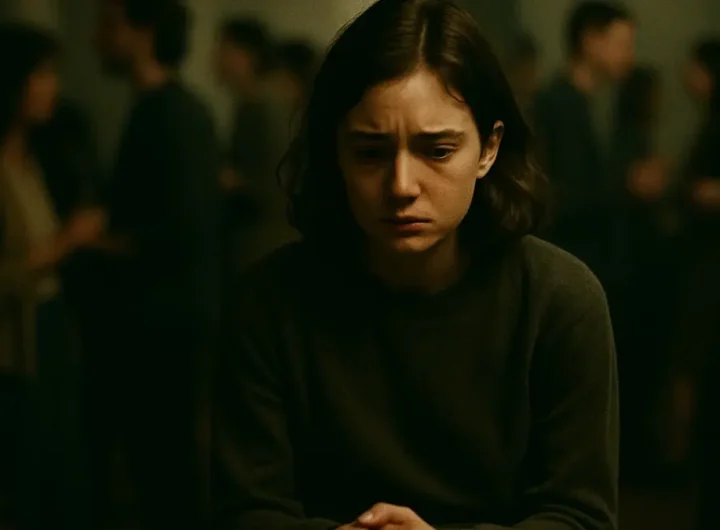 Donna che nasconde il viso tra le mani in un contesto sociale ansia fobia sociale