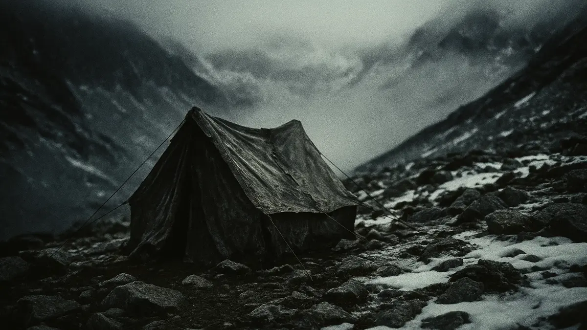 Foto realistica e drammatica di una tenda da campeggio