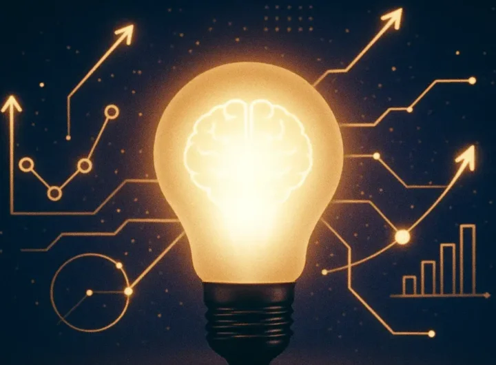 Mano che muove un pezzo di puzzle luminoso a forma di cervello