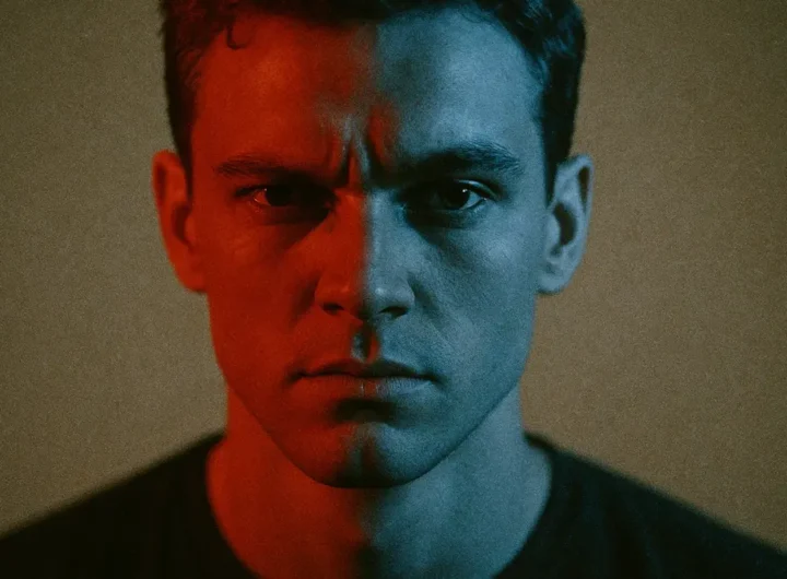 Persona con metà volto calma e metà arrabbiata