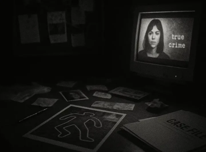 Schermo televisivo che mostra una scena del crimine