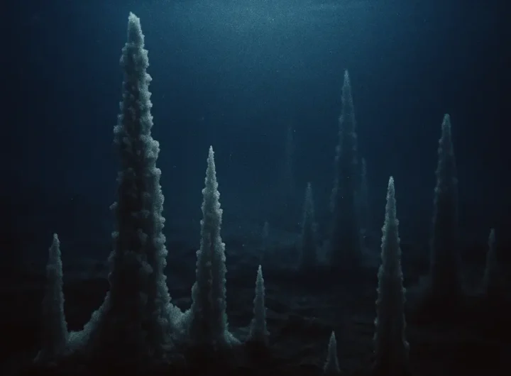 Torri di sale cristallino sul fondale del Mar Morto